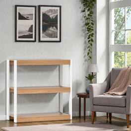 Hivvago - Classic Wooden 3-Layer Bookcase with Wall Safety Straps and Open Shelving - Natural