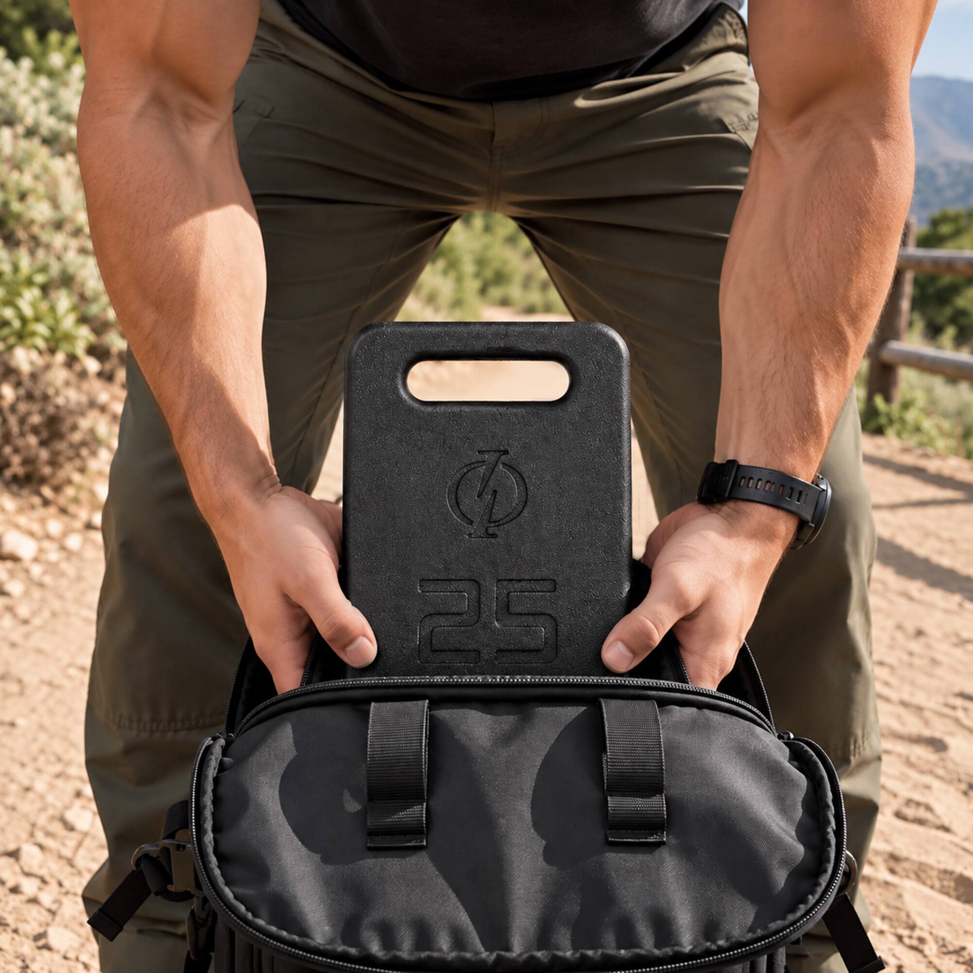 Alt View 1. Philosophy Gym - Cast Iron Ruck Weight - Weighted Fitness Plate with Handle - 10-45 lbs - Cast Iron.