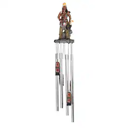 FC Design - 23" Long Native American Warrior Round Top Wind Chime Outdoor Patio or Garden Hanging Decoration - Multi-Color