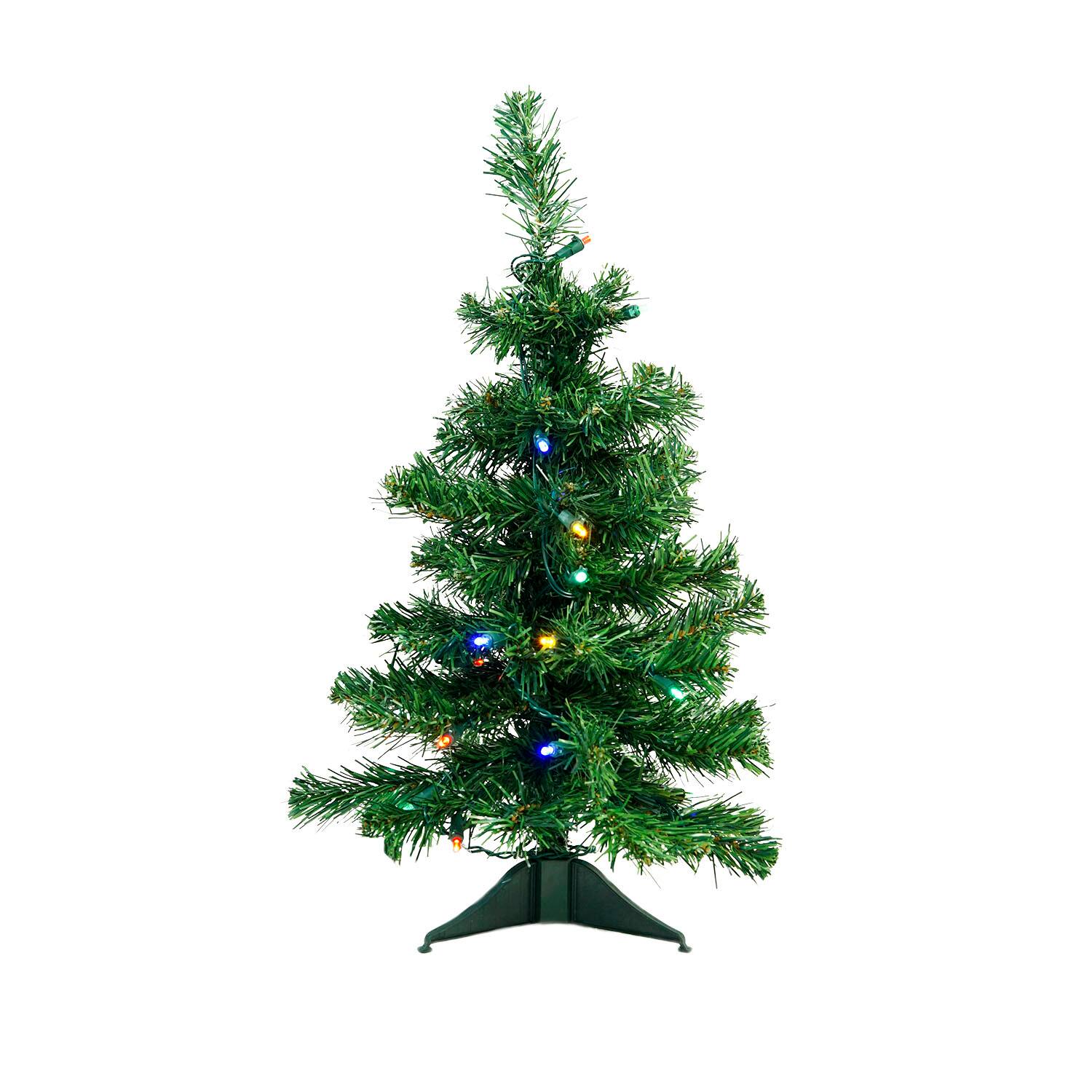 Front. Northlight - Pre-Lit Medium Mixed Classic Pine Artificial Christmas Tree - 2' - Multicolor LED Lights - Green.