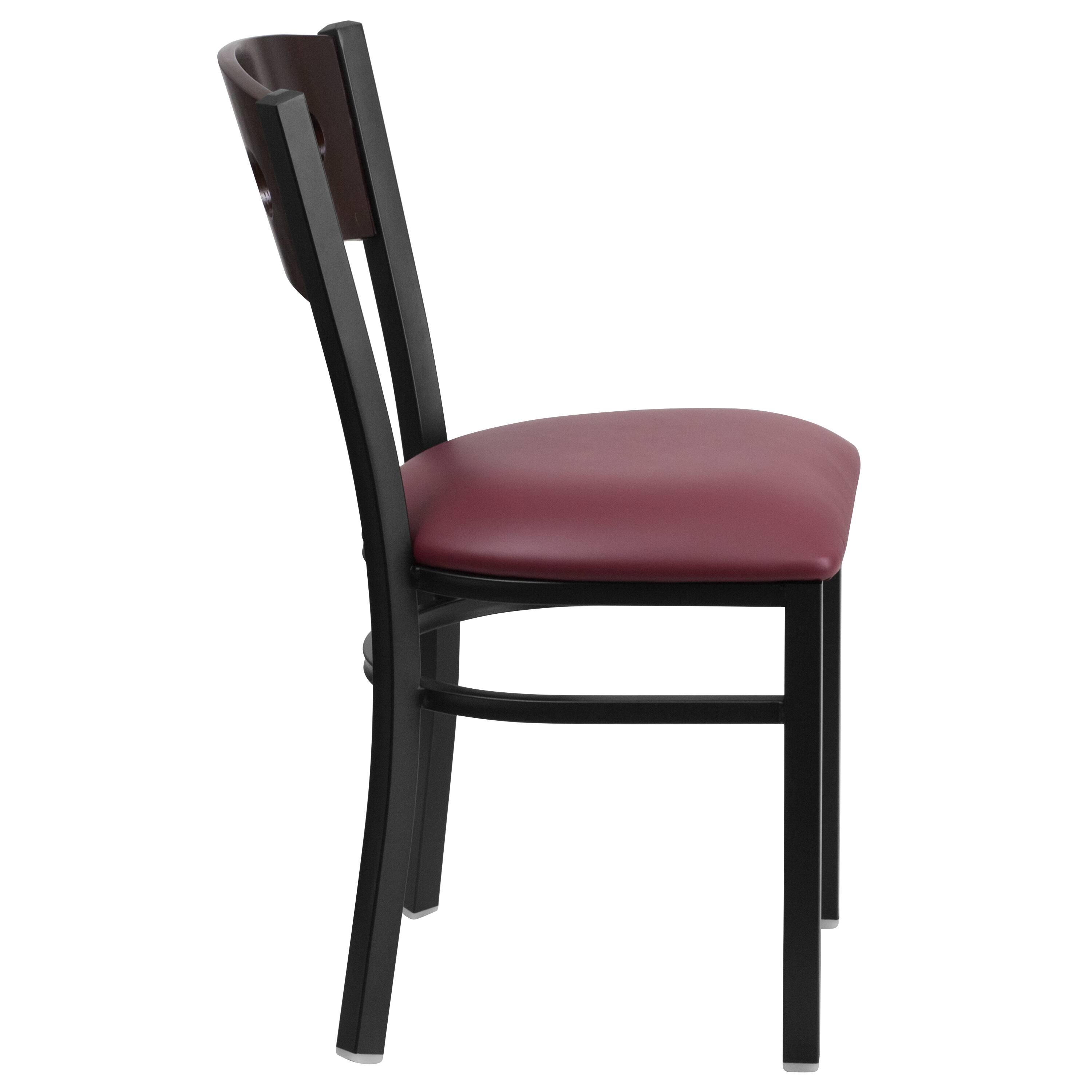 Alt View 4. Emma + Oliver - Decorative 3 Circle Back Metal Restaurant Dining Chair - Walnut Wood Back/Burgundy Vinyl Seat/Black Metal.