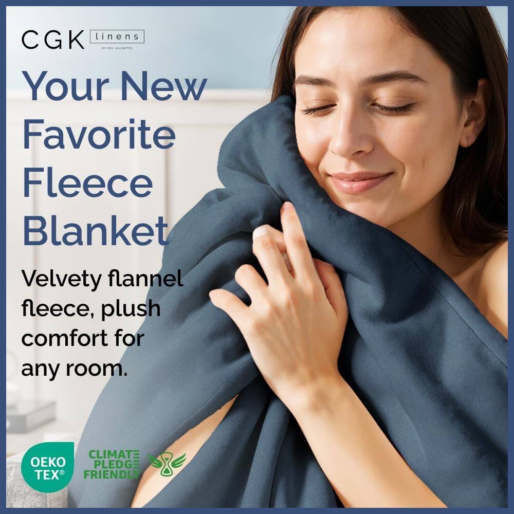 CGK Linens - Your New Favorite Fleece Blanket  
Velvety flannel fleece, plush comfort for any room.  
CLIMATE PLEDGE FRIENDLY  
OEKO TEX