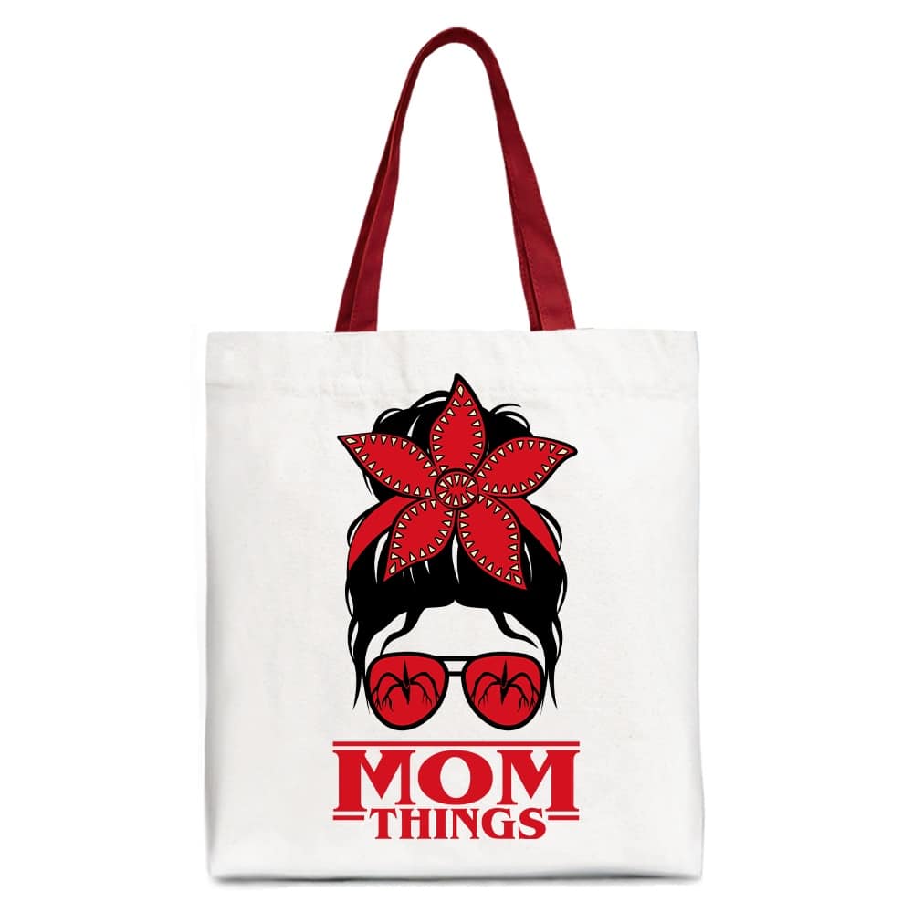 OrnamentallyYou - Mom Things Messy Bun Retro Tote Bag, Red Bandana Glasses Family Matching Gift Shopper - White Red