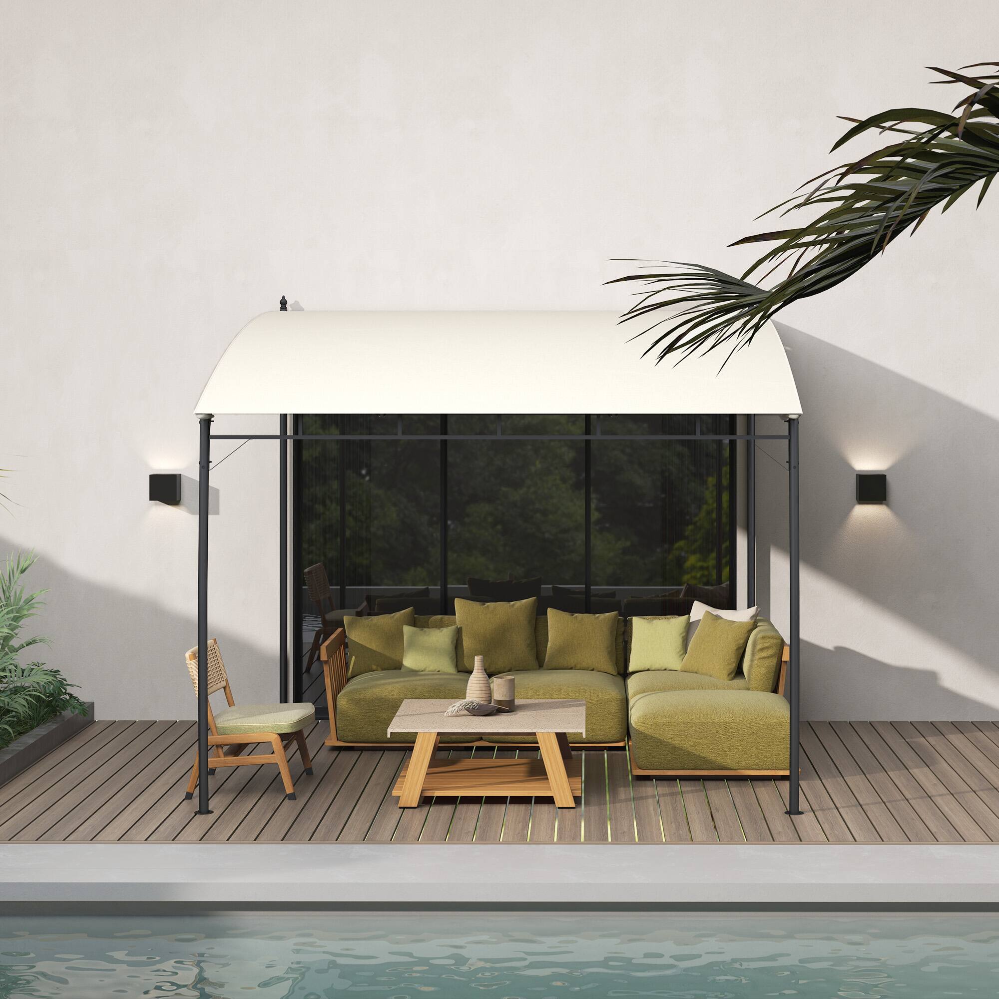 Alt View 5. Outsunny - 10' x 15' Outdoor Pergola Gazebo with UV-Resistant Canopy and Metal Frame, Sun Shade Shelter for Porch, Patio - Cream White.