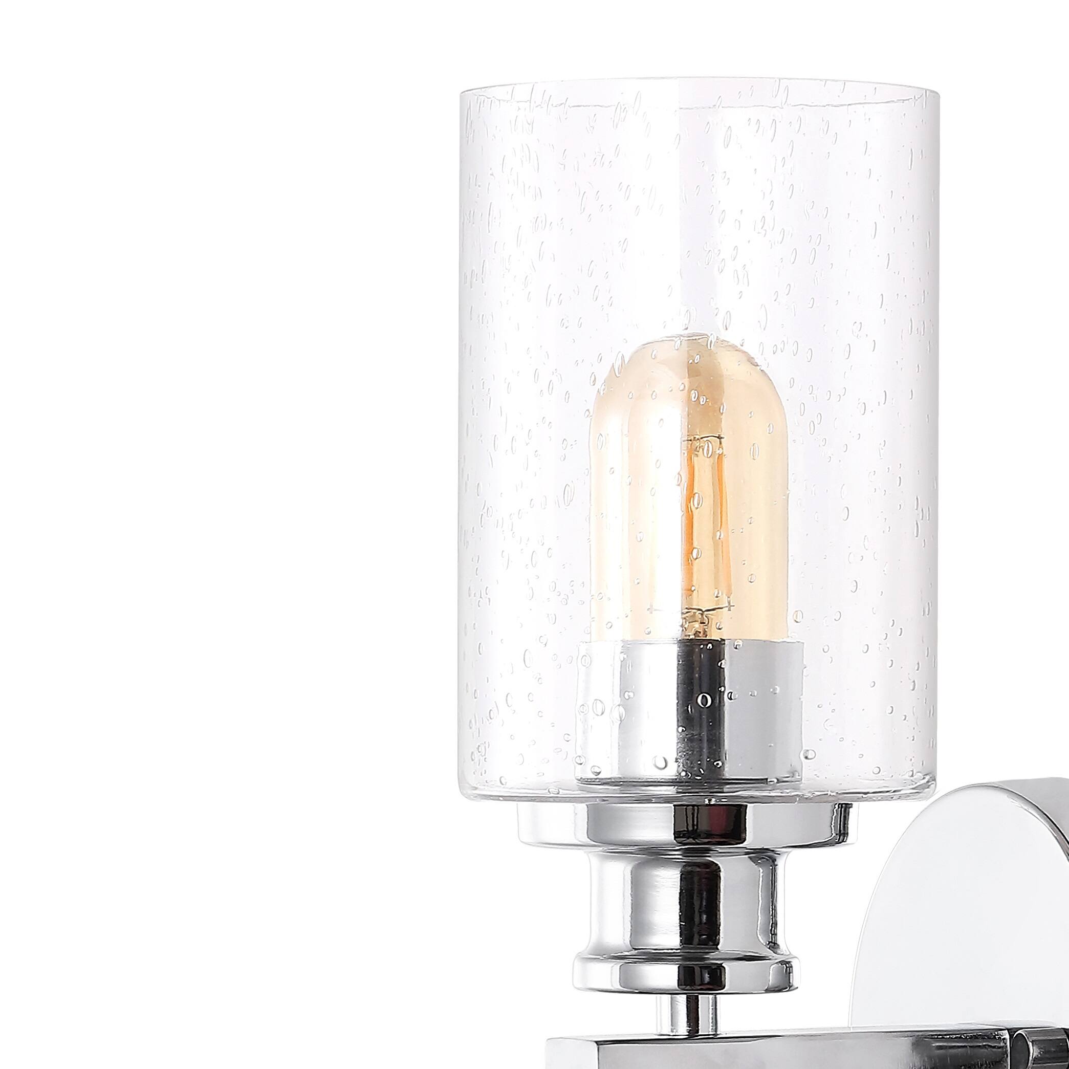 Alt View 3. Jonathan Y - Jules Edison 16.5" Cylinder 2-Light Iron/Seeded Glass Farmhouse Contemporary LED Wall Sconce, Chrome - Chrome.