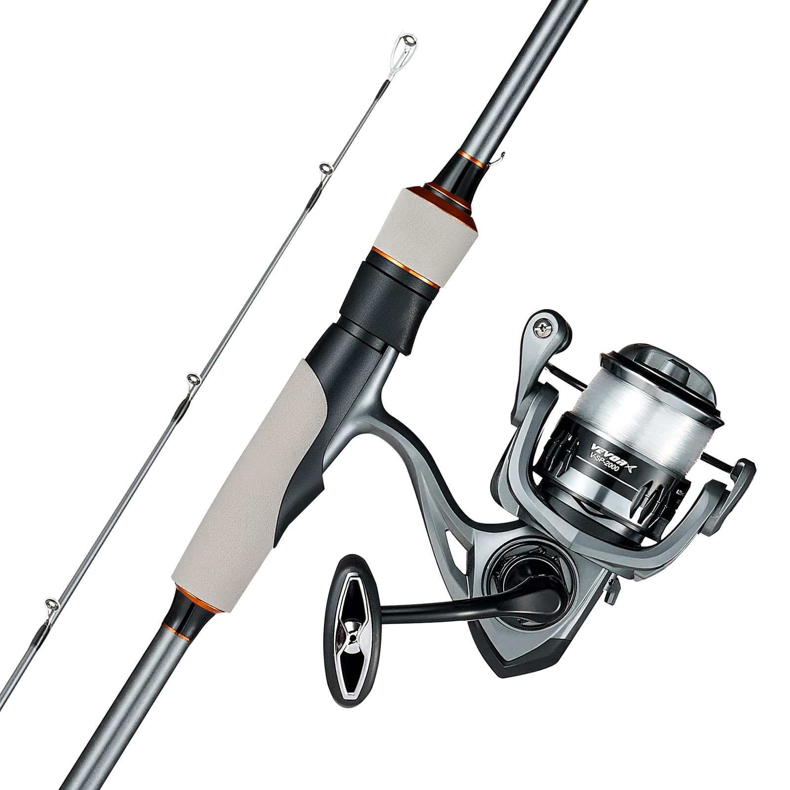 VEVOR - Rod and Fishing Reel Combo, IM6 Fiberglass & Carbon Fiber Spinning Rod and Reel Combo, Bass Fishing Pole - Gunpowder Gray