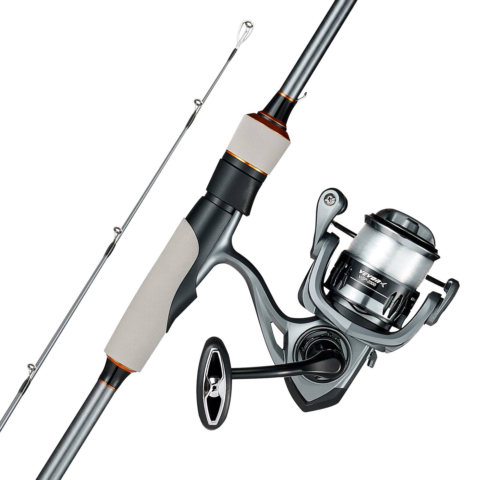 Front. VEVOR - Rod and Fishing Reel Combo, IM6 Fiberglass & Carbon Fiber Spinning Rod and Reel Combo, Bass Fishing Pole - Gunpowder Gray.
