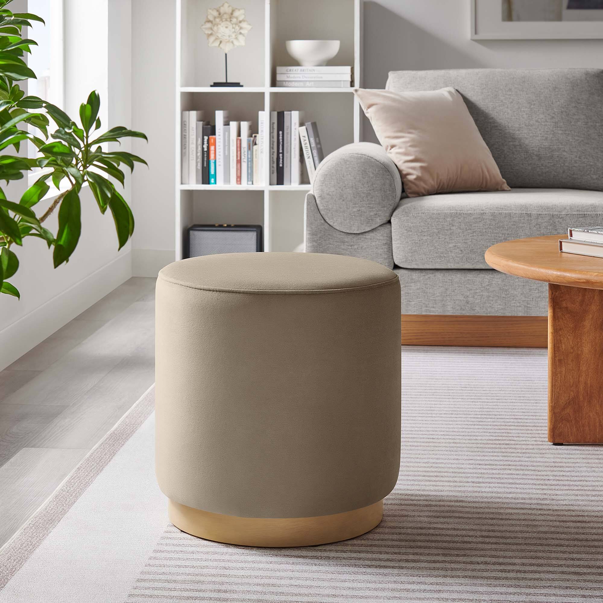 Tilden 16" Round Performance Velvet Upholstered Ottoman by Modway - Taupe Natural
