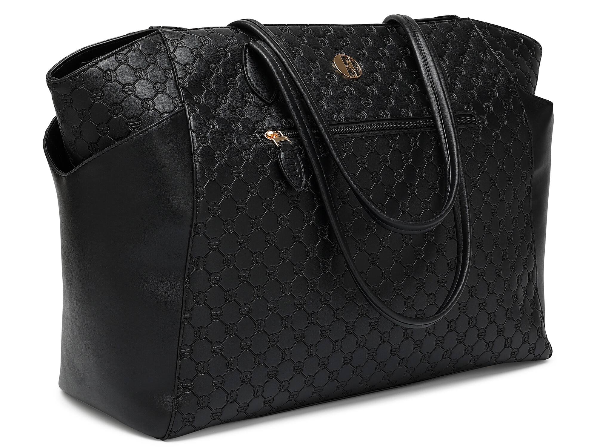 Alt View 2. Elle - ELLE Compass 32L Vegan Leather Monogram Weekender Duffel Bag | Black - Black.