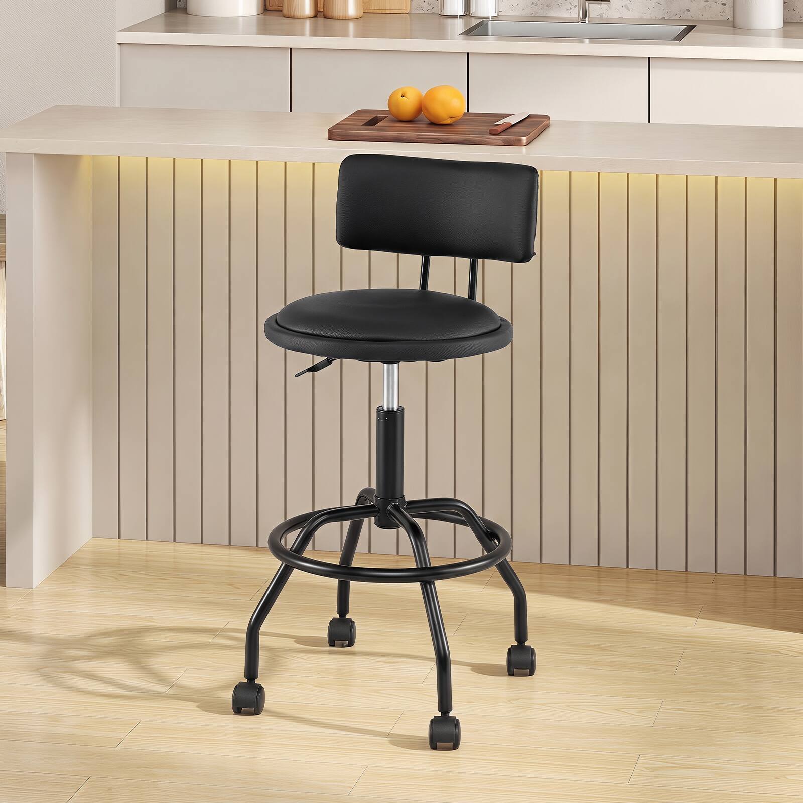 Alt View 5. Gymax - Gymax 4PCS Swivel Height Adjustable Bar Stool w/ PU Leather Thick Upholstered Seat Black - Black.