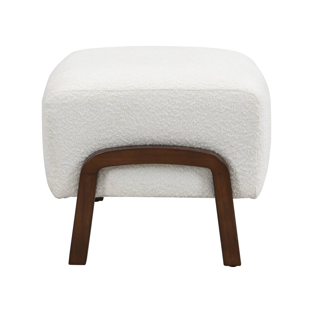 Alt View 2. PDTEND - Contemporary White Upholstered Ottoman with Wooden Legs - White.