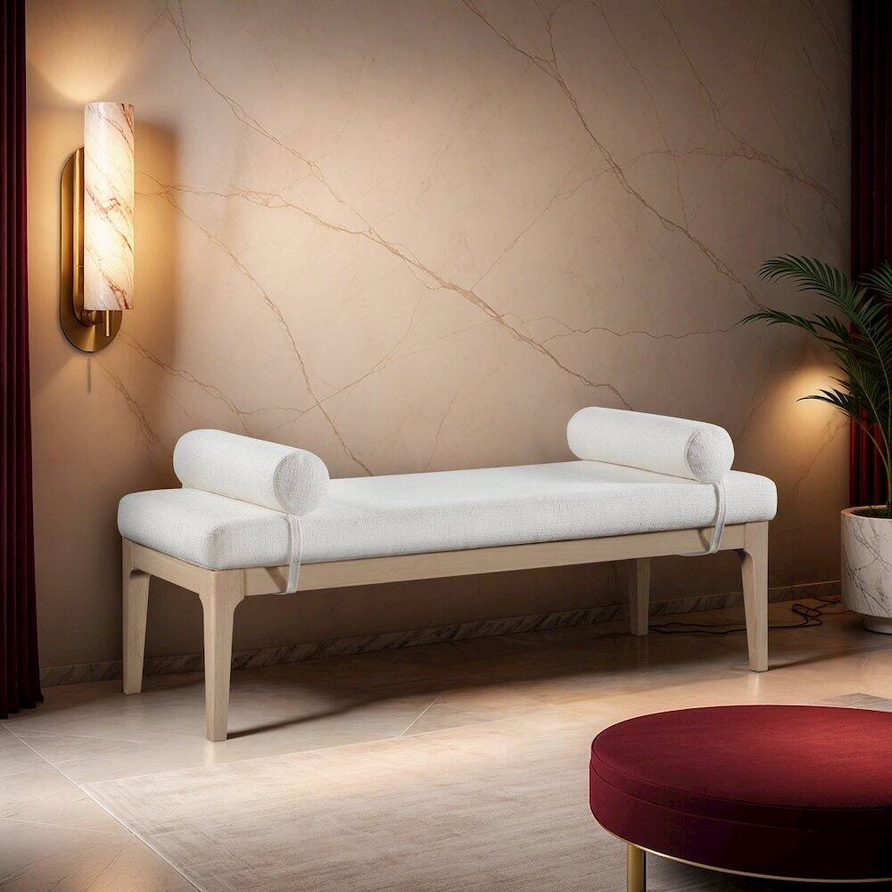 Alt View 1. Meridian Furniture - Priscilla Cream Linen Textured Fabric Bench - Beige.