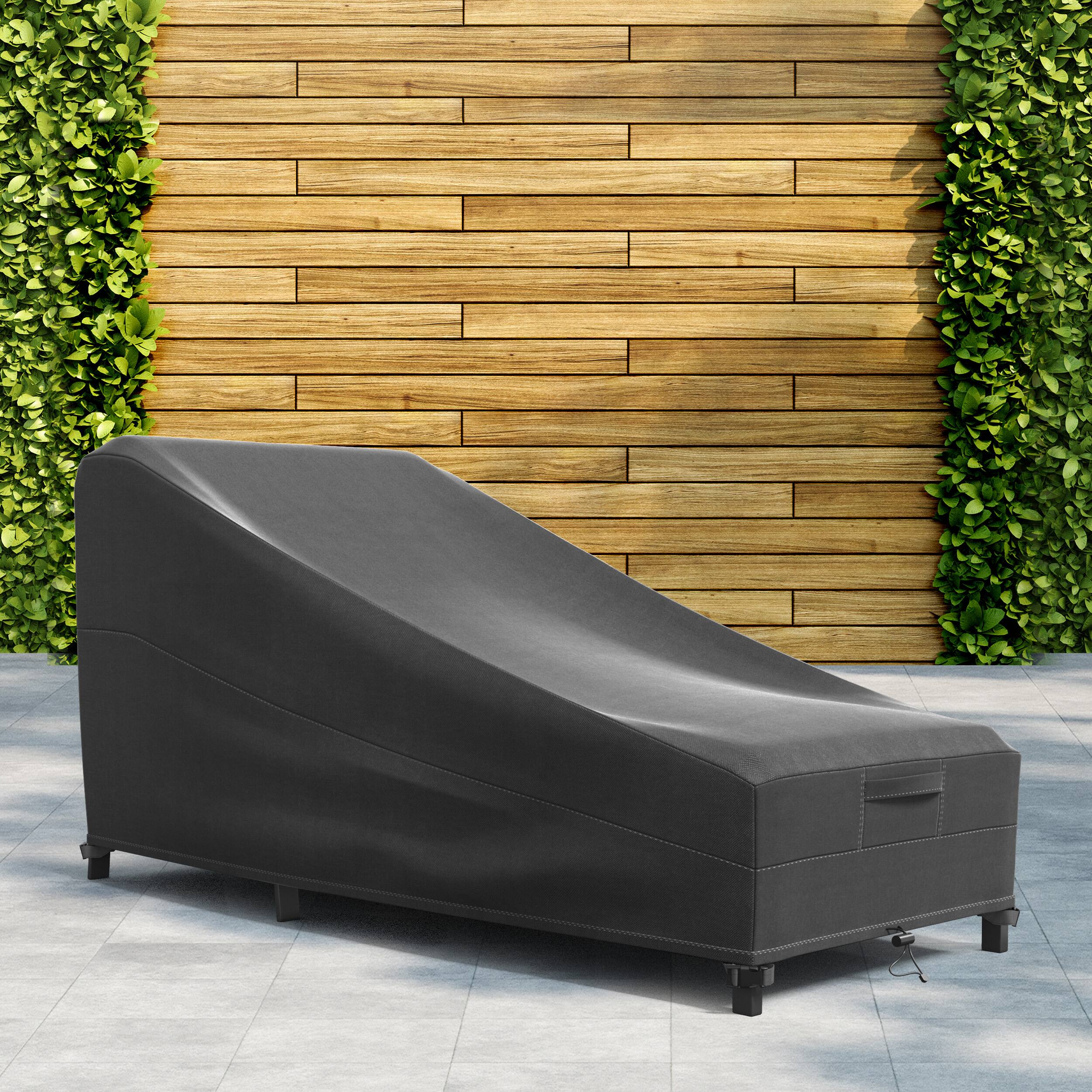 Left. KHOMO GEAR - Heavy-Duty Patio Chaise Lounge Chair Cover, Waterproof Outdoor Furniture Protector, Fade & Weather Resistant - Black.