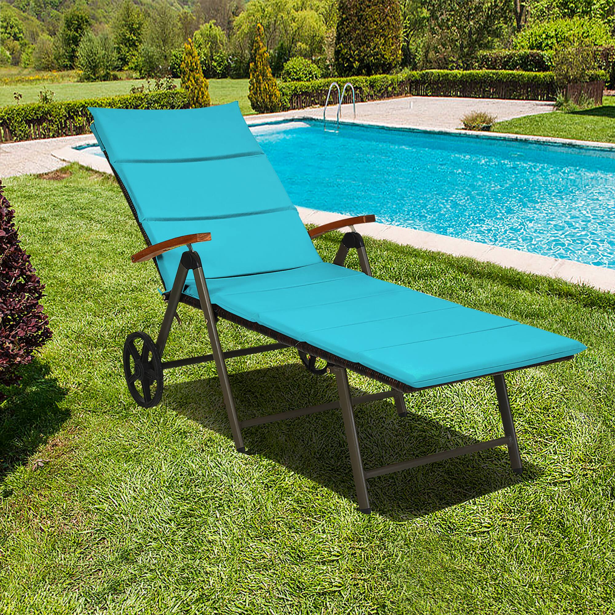 Alt View 1. Costway - Aluminum Rattan Lounger Recliner 5-Position Adjustable Chair - Turquoise.