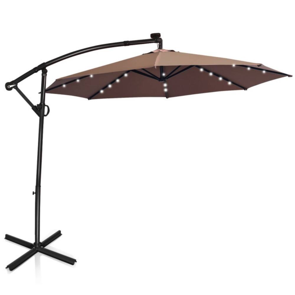 Angle. Mondawe - 10 Feet Solar Powered LED Patio Offset Umbrella 360° Rotation (Base not includ) - Tan.