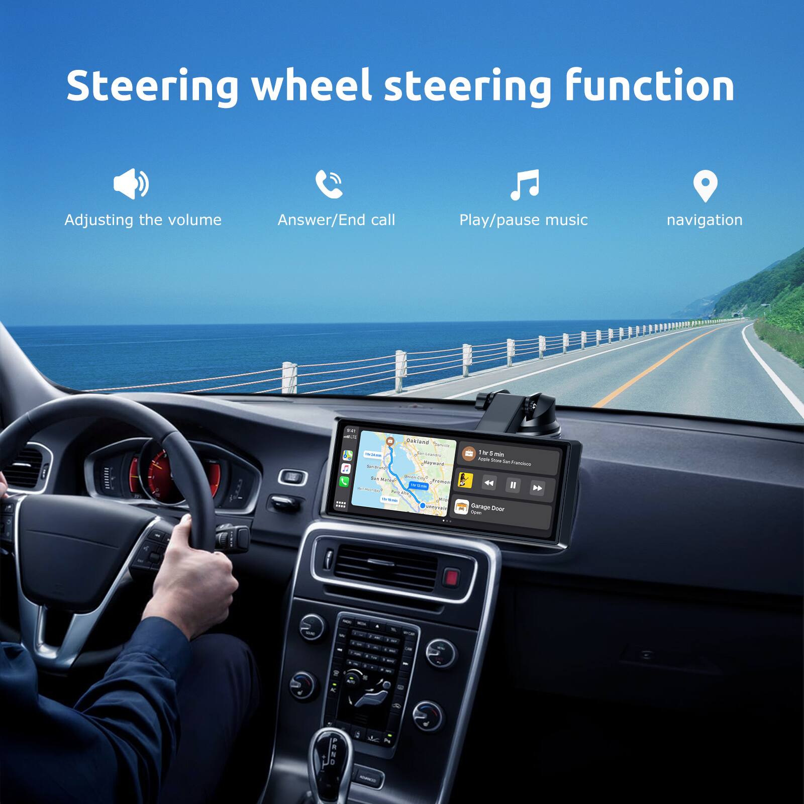 Steering wheel steering function  
Adjusting the volume  
Answer/End call  
Play/pause music  
navigation
