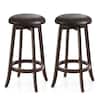 Front. Costway - 29" Counter Height Stools Set of 2 with 360° Swivel Round Seat & Footrest - Brown.