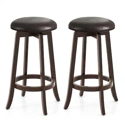 Front. Costway - 29" Counter Height Stools Set of 2 with 360° Swivel Round Seat & Footrest - Brown.