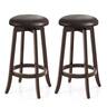 Costway - 29" Counter Height Stools Set of 2 with 360° Swivel Round Seat & Footrest - Brown