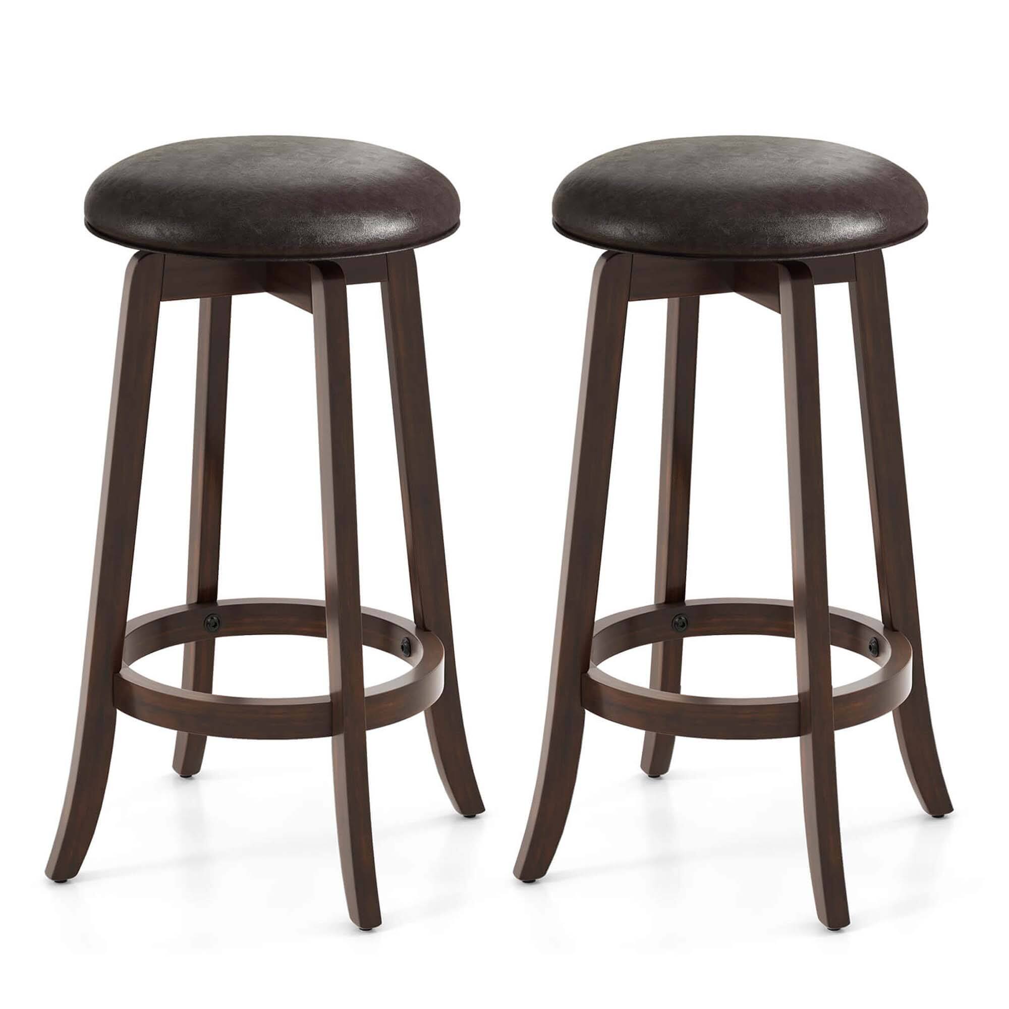 Front. Costway - 29" Counter Height Stools Set of 2 with 360° Swivel Round Seat & Footrest - Brown.