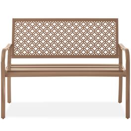 Best Choice Products - Indoor Outdoor Steel Garden Bench w/ Geometric Backrest, Foot Levelers - Taupe