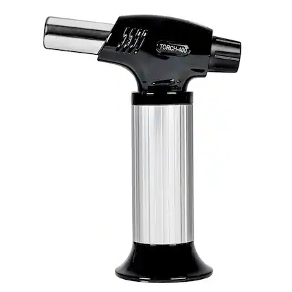 Front. MOVSSOU - Culinary Butane Torch Lighter Safety Lock Adjustable Flame Kitchen Torch Cooking (Butane Gas Not Included) - silver.