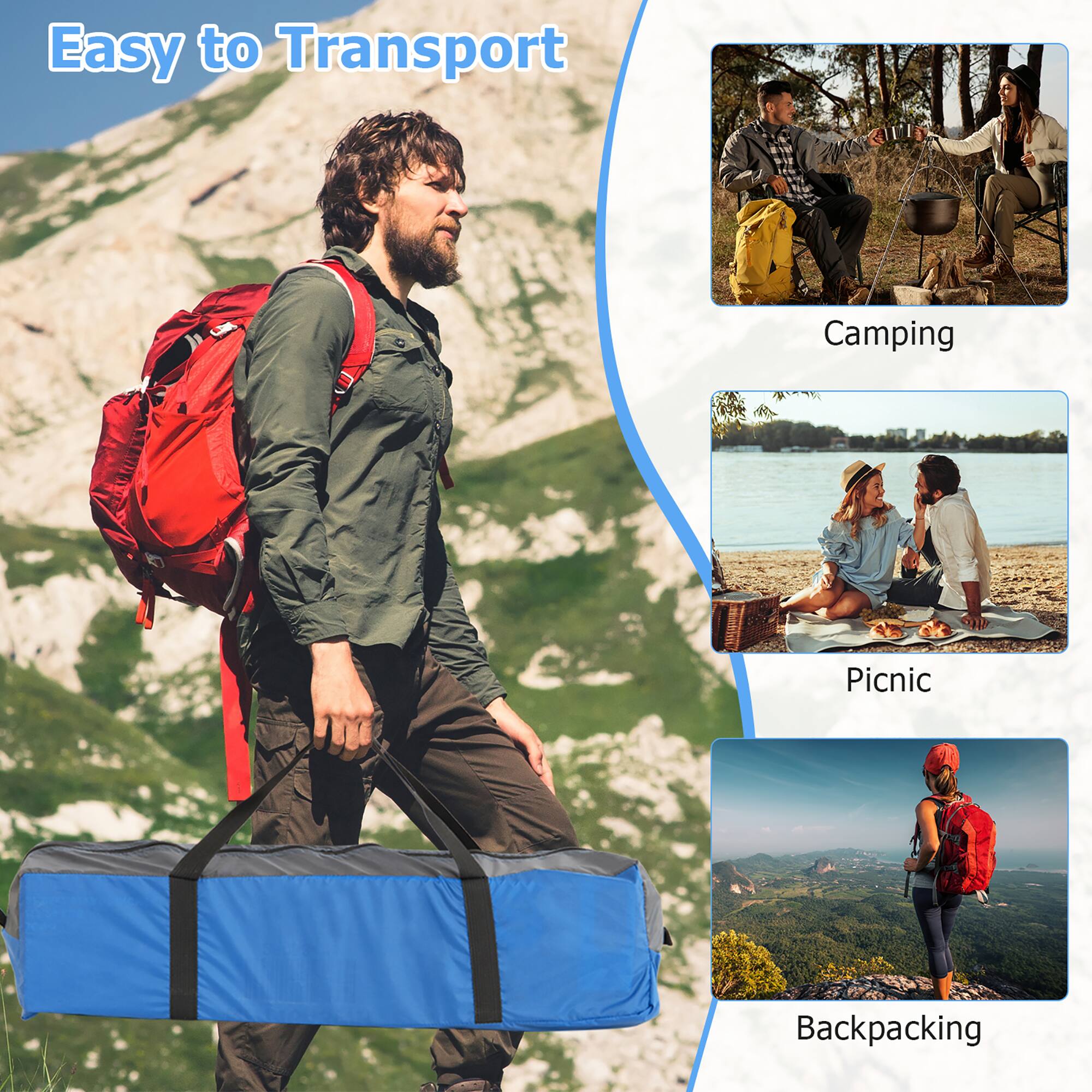 Easy to Transport

Camping

Picnic

Backpacking