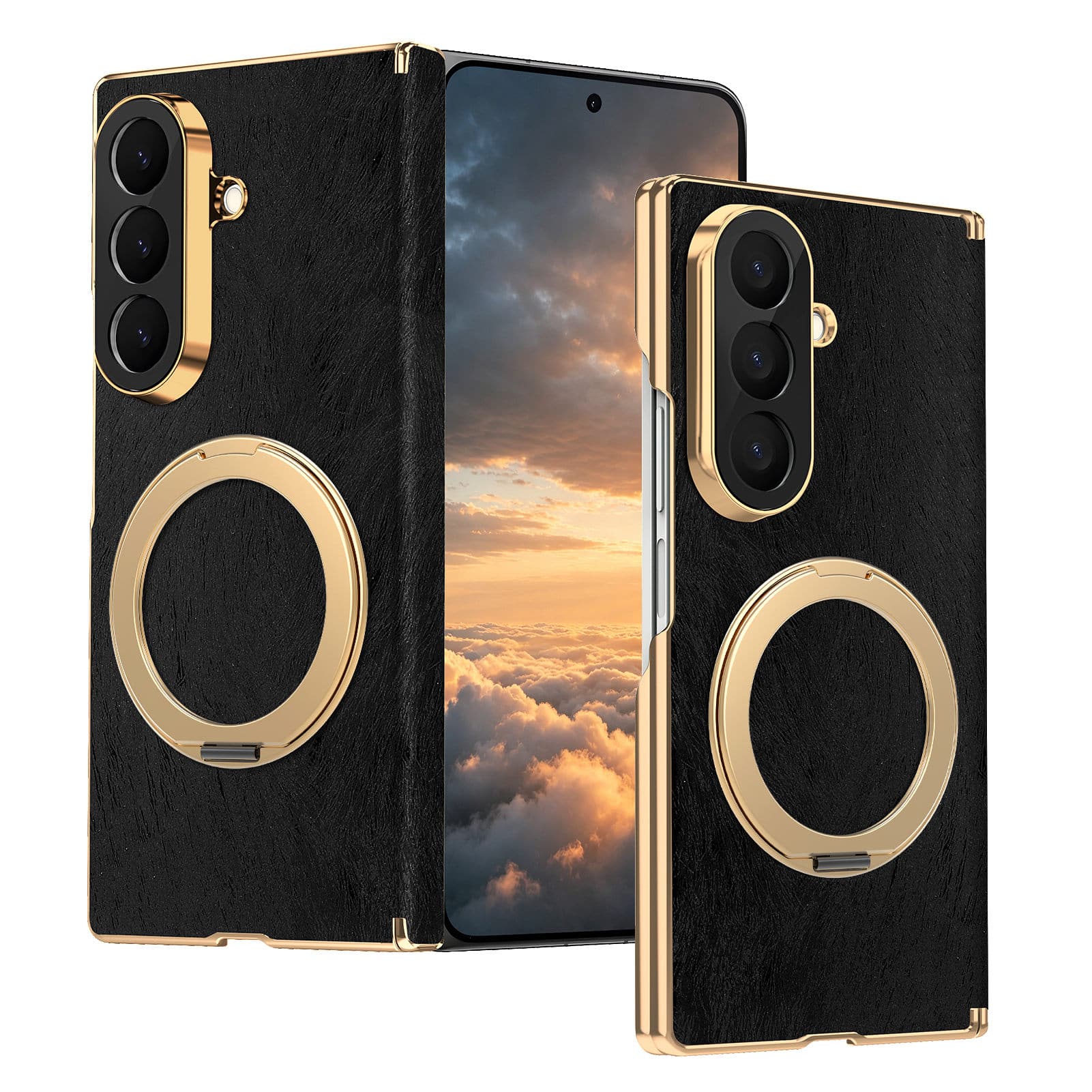 Dteck - Shockproof Magnetic Case for Samsung Galaxy Z Fold8 Ultra with Ring Stand, Leather Texture Rigid Plastic Hinge Cover - Black price history on PriceWatchPro