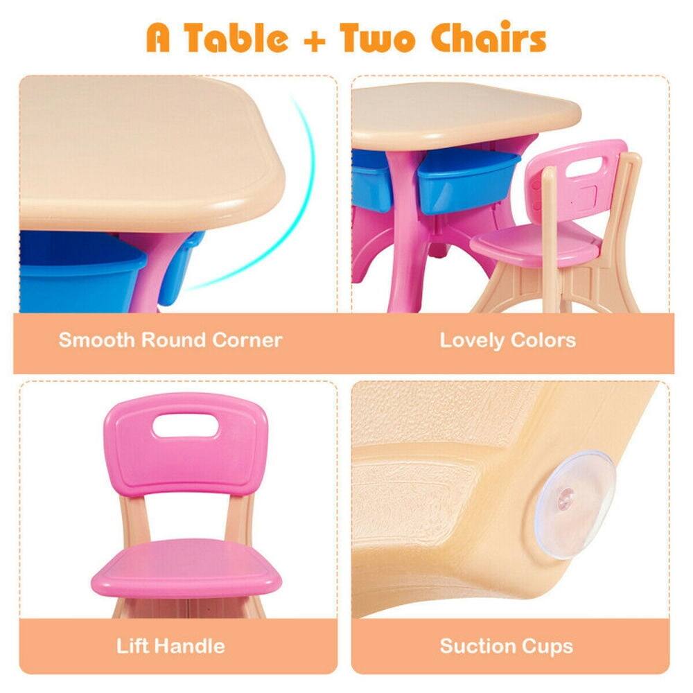 A Table + Two Chairs

- Smooth Round Corner
- Lovely Colors
- Lift Handle
- Suction Cups
