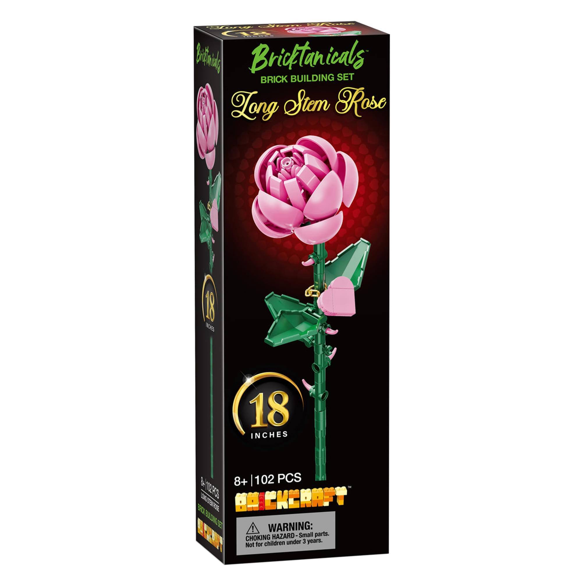 NL NETT UN AY 4 ME Velk Bricftanicals BRICK BUILDING SET Long Stem Rose 18 INCHES & 8+ | 102 PCS OR BCKERAFT WARNING: CHOKING HAZARD Small parts. Children under 3 years. Not for