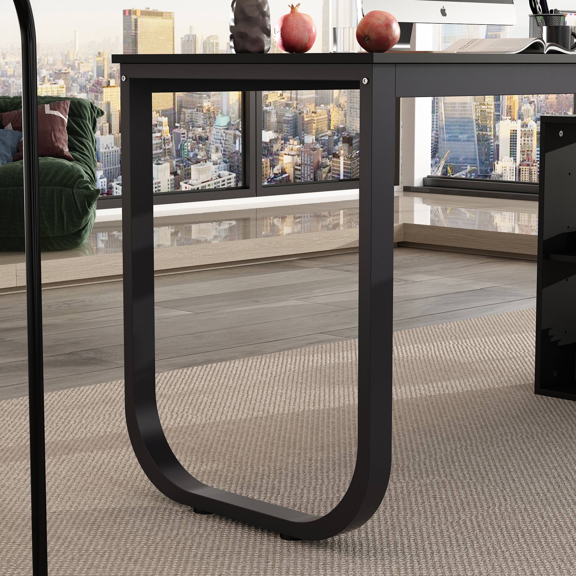 Alt View 7. FUFU & GAGA - FUFU&GAGA L - Shaped Office Desk with Storage - Modern Workstation for Home & Office - Black.