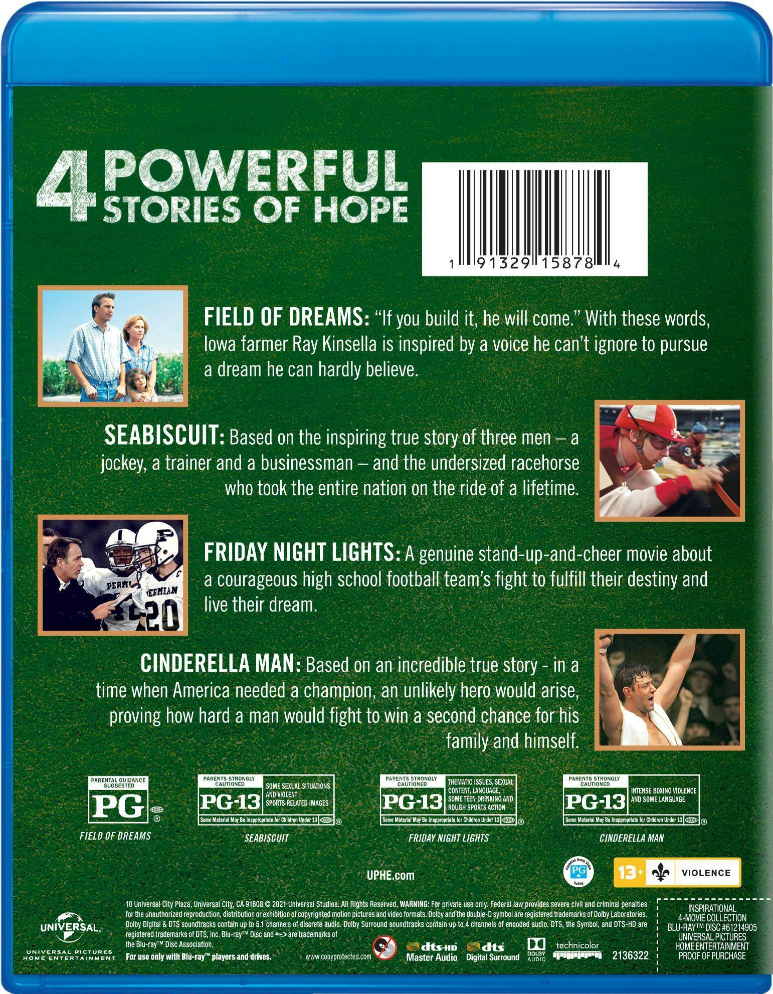 Angle. Inspirational 4-movie Collection (Field of Dreams/Seabiscuit/Friday Night Lights/Cinderella Man) (Blu-ray Set) [Blu-ray].