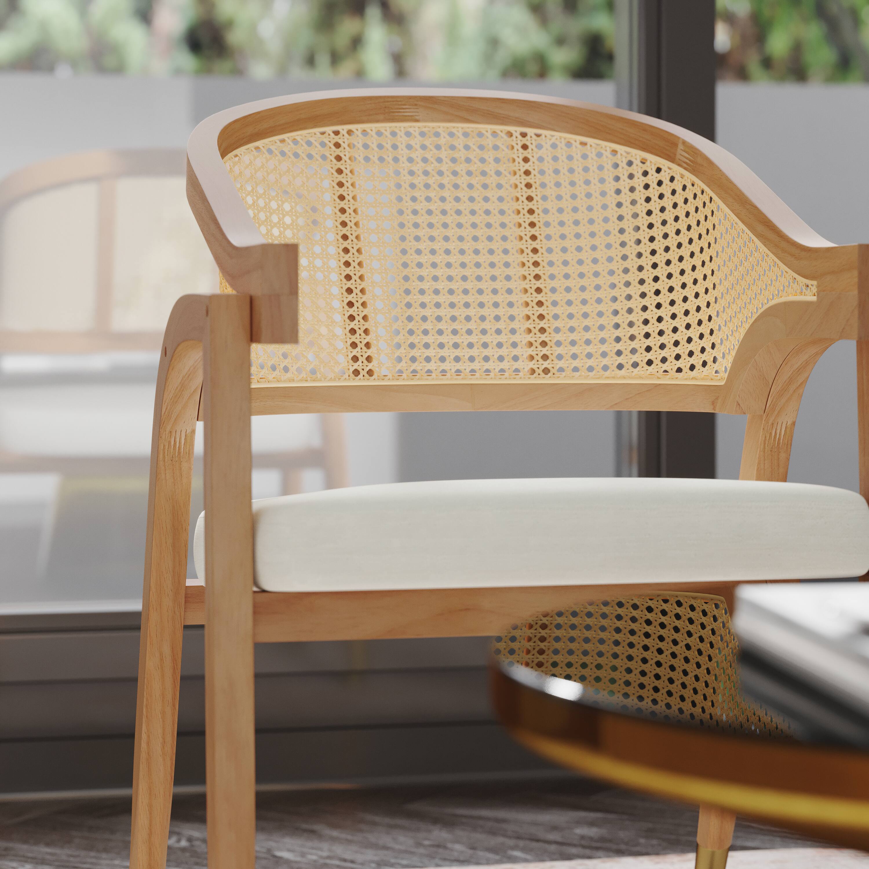 Alt View 4. Emma + Oliver - Willa Cane Rattan Dining or Accent Chair with Solid Wood Frame, Woven Backrest and Cushioned Seat - Natural.