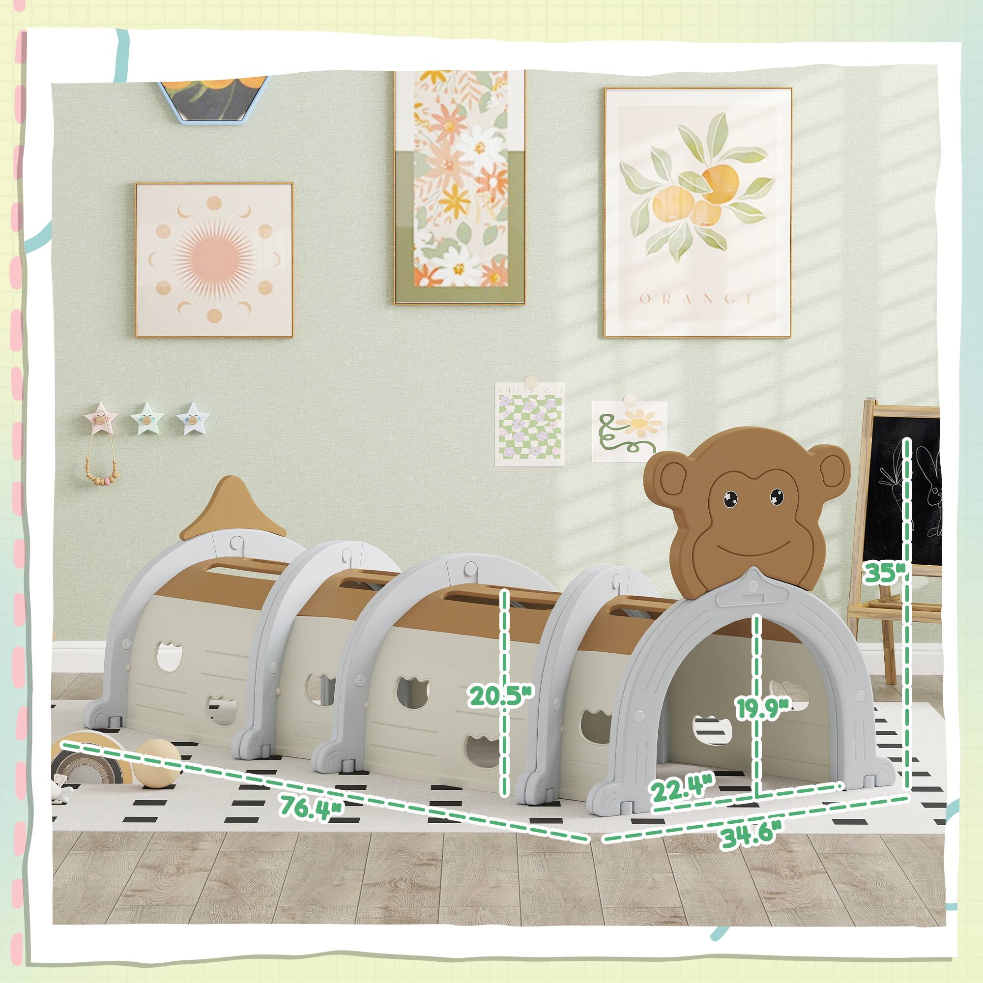 Left. Qaba - Monkey Tunnel, Toddler Tunnel for Kids Crawl and Climb Through, Kids' Play Structure Indoor Outdoor, 4 Sections.