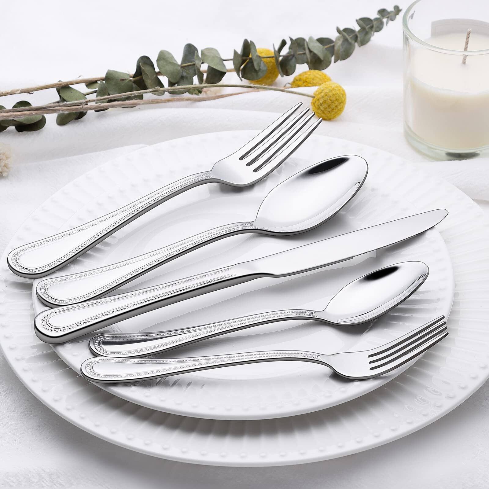 Alt View 1. Dazzed Corner - 40 Piece Silverware Set for 8, Stainless Steel Flatware Set, Dishwasher Safe - Silver.