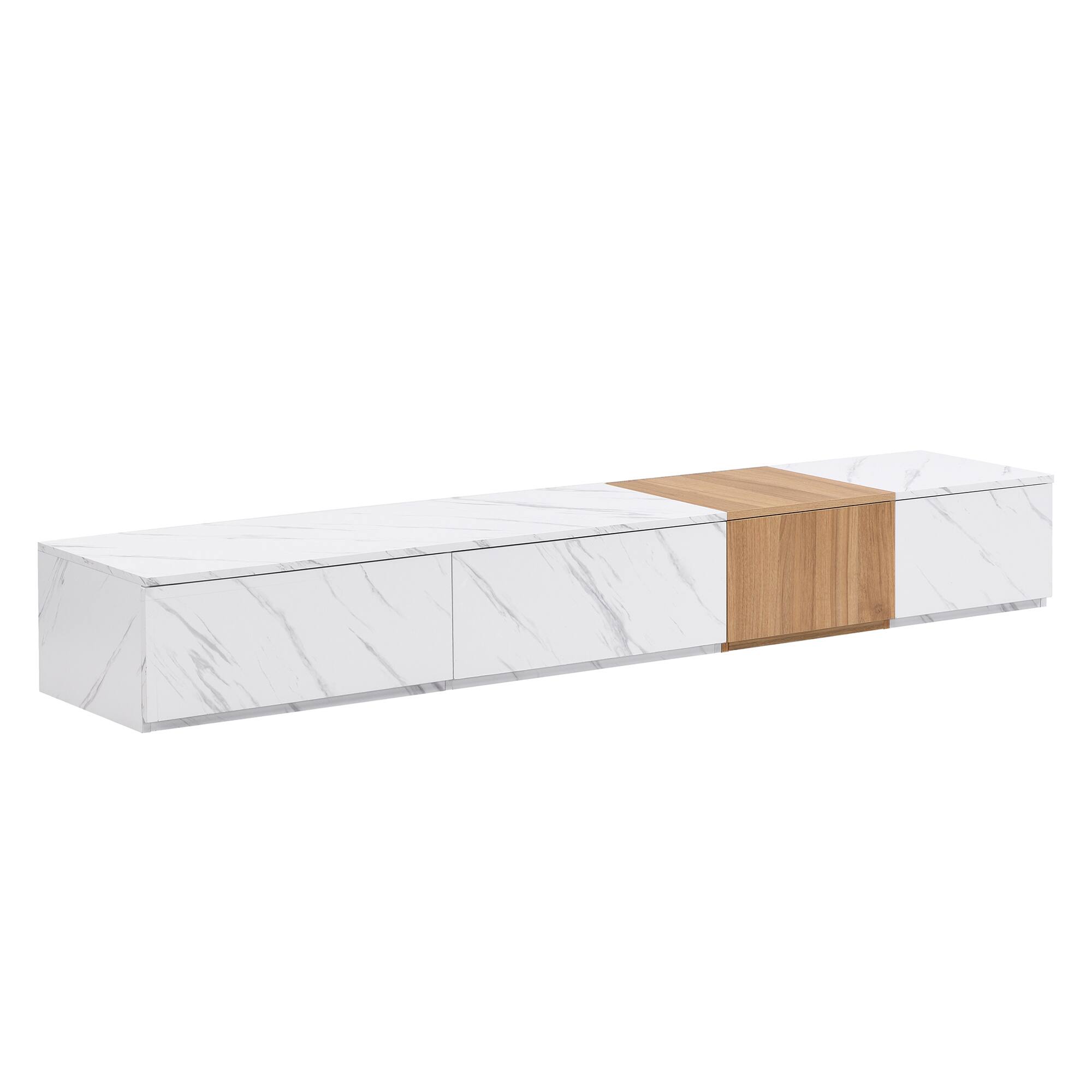 Angle. Spaco - Spaco Faux Marble TV Stand for 88" TVs, Walnut Wood Grain, 4 Storage Drawers, Modern Combination for Living Room - White.