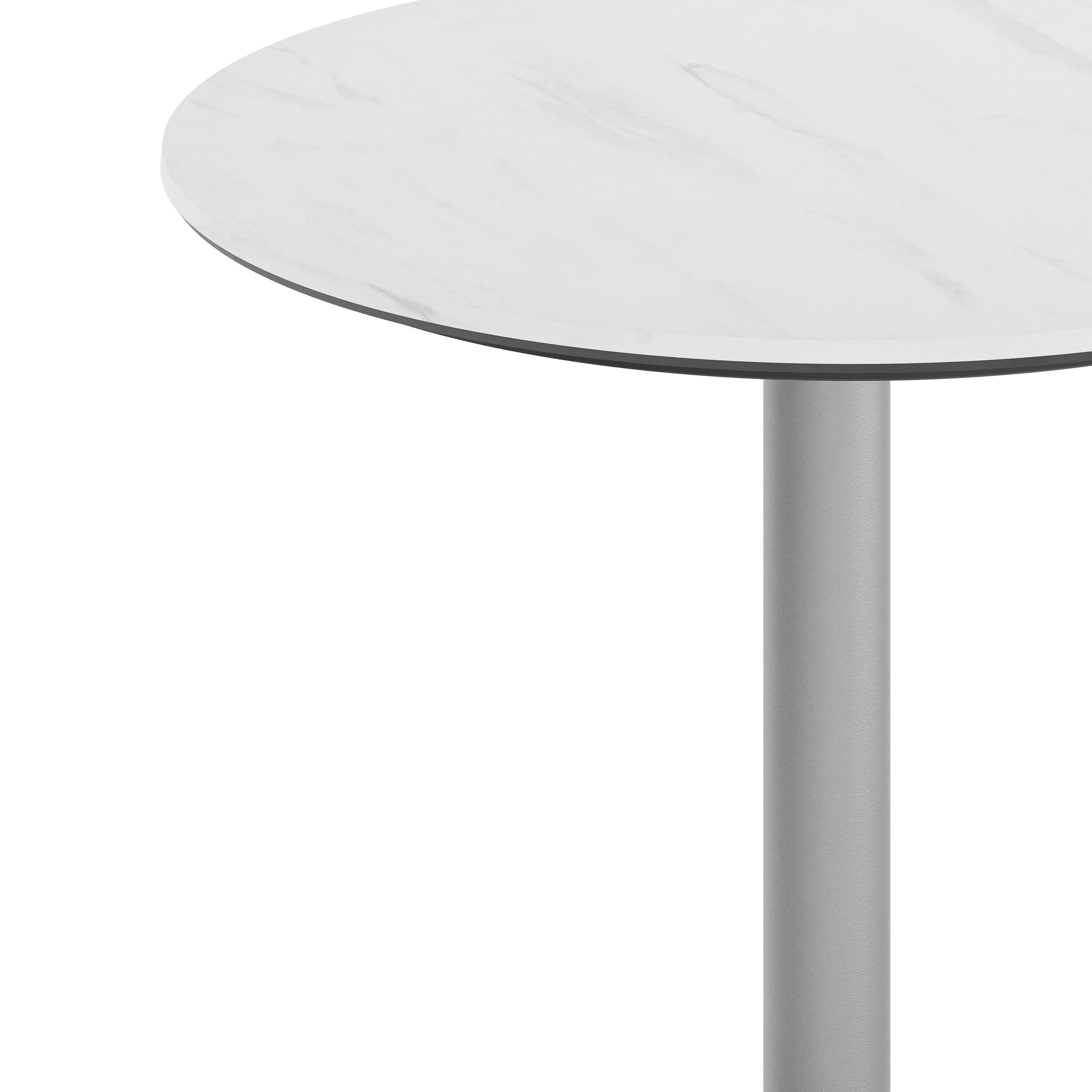 Alt View 9. Emma + Oliver - PureShield Indoor Outdoor Tabletop with Seam-Free Surface Innovation and Cast Iron Bistro Table Base - White Faux Marble/Silver Base.