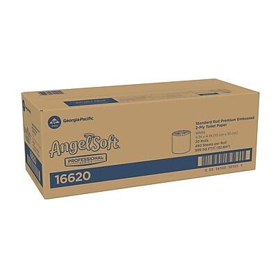 Georgia Pacific AngelSoft PROFESSIONAL TET 16620 Premium Embossed Standard Roll Toilet Paper 2-Ply 20 Rolls 450 Sheets 999 SQ FT 8105 1 00 34500