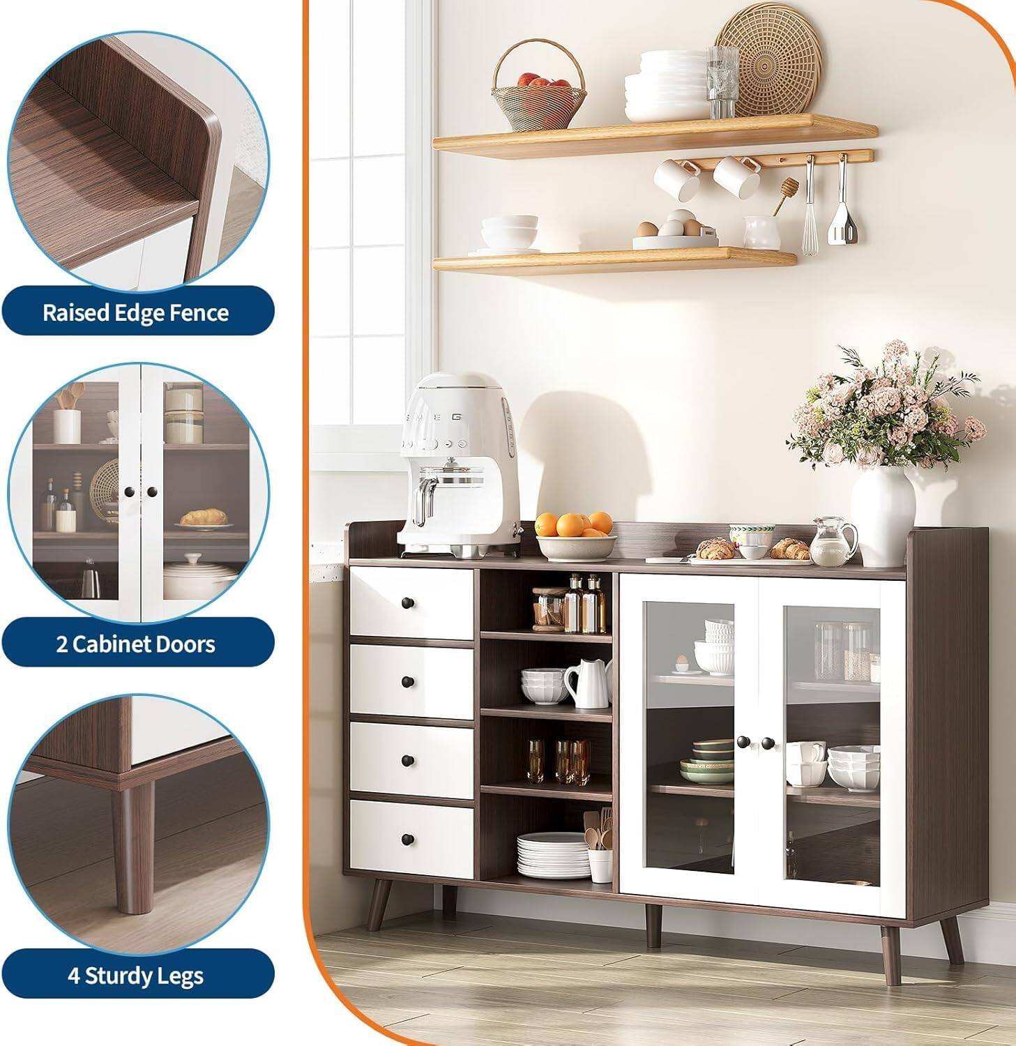 Raised Edge Fence  
2 Cabinet Doors  
4 Sturdy Legs