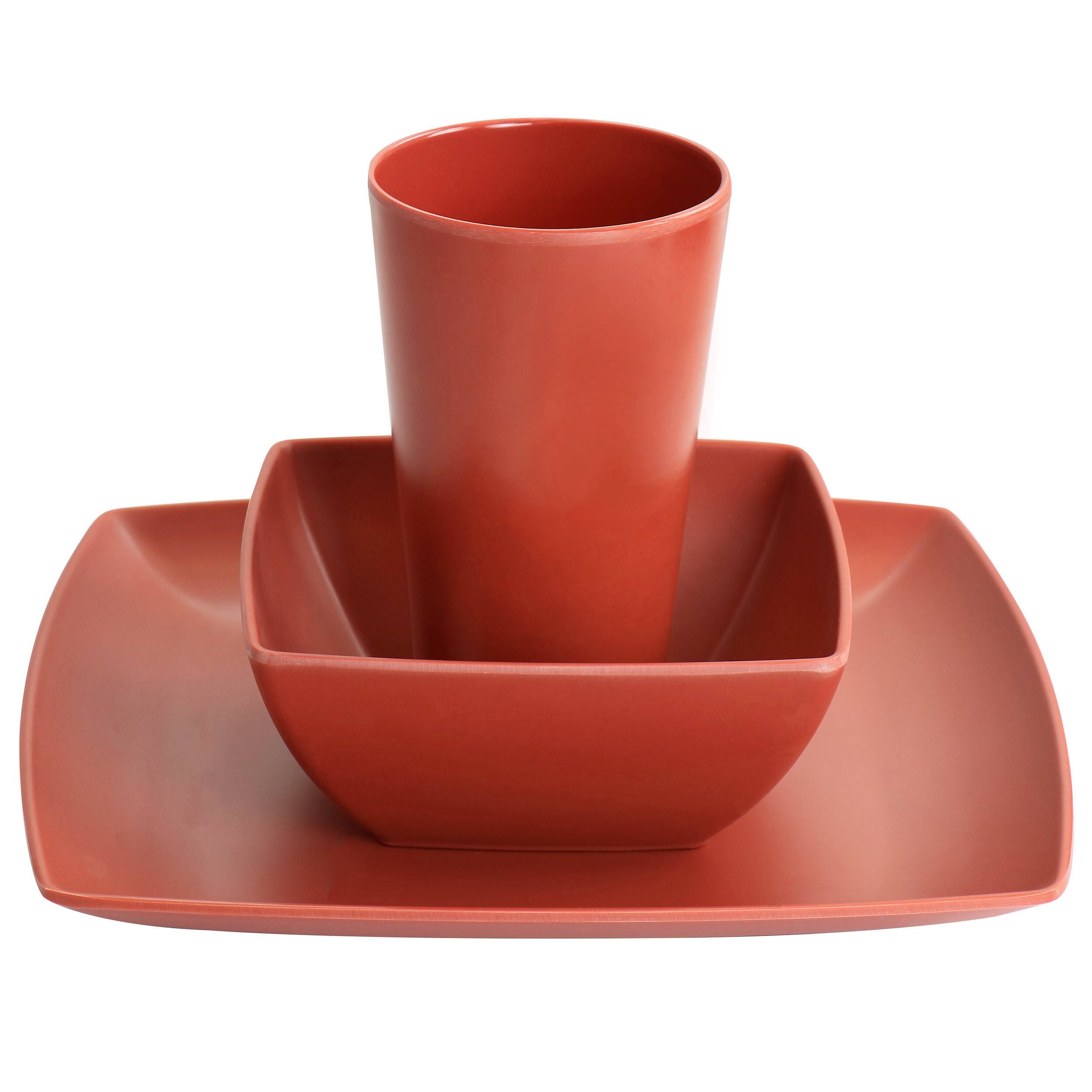 Alt View 2. Gibson - Gibson Home Grayson Melamine 12 Piece Square Dinnerware Set in Orange - Orange.