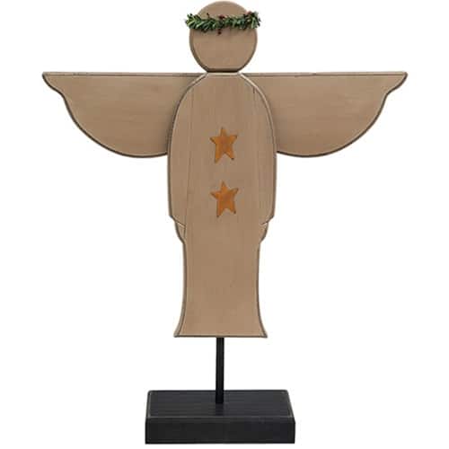 BreeBe - Distressed Wooden Angel on Base - Brown