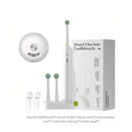 Cluzine - Rotary Electric Toothbrush Inductive Charging Sterilization Portable Soft Bristle Sonic Toothbrush Home Use - White