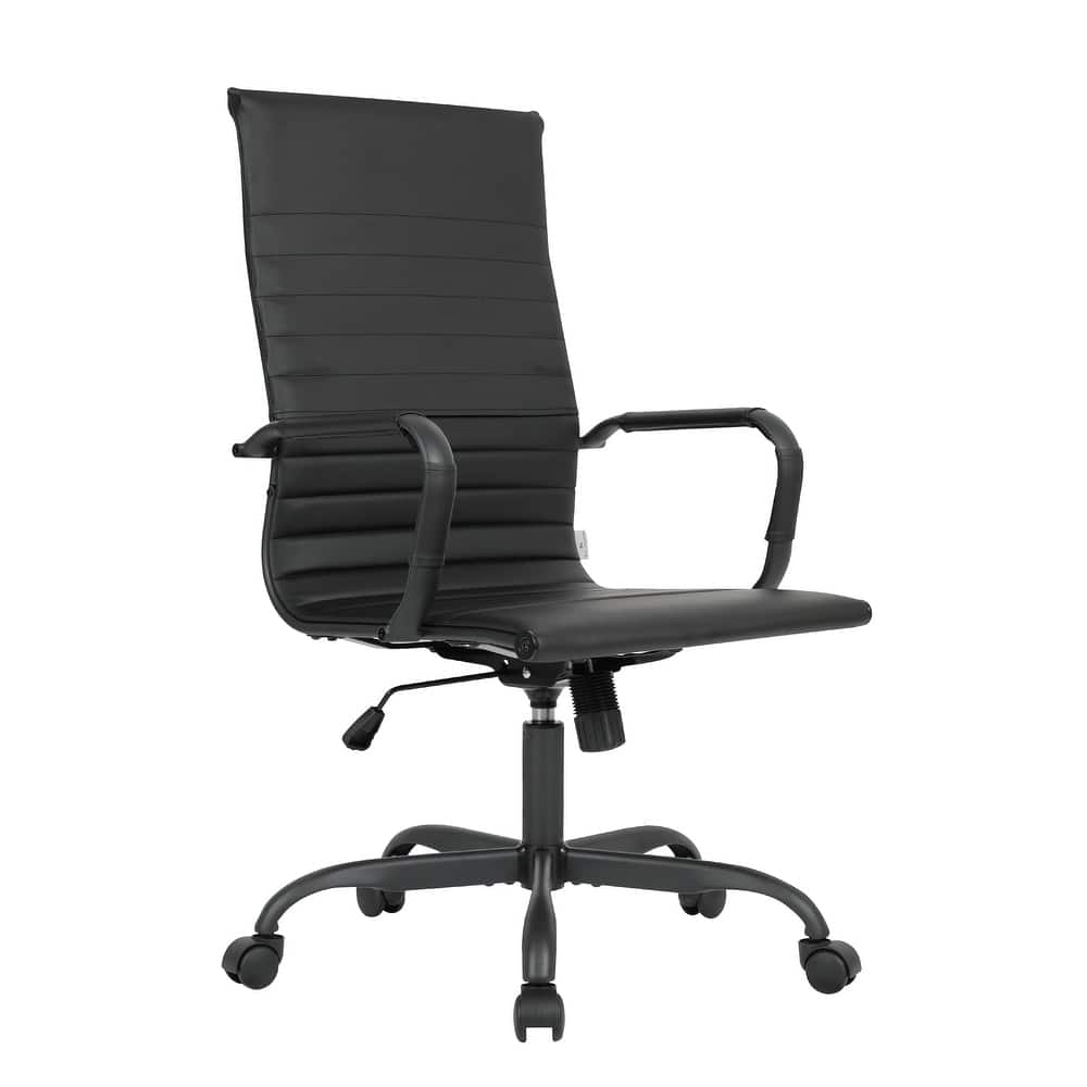 LeisureMod - Harris Ergonomic High-Back Office Chair Leather Upholstery, Adjustable Swivel, Tilt, and Iron Frame - Black