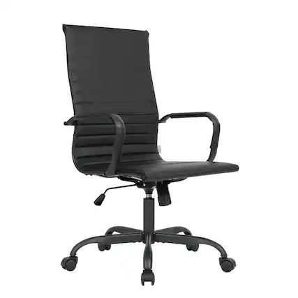 Front. LeisureMod - Harris Ergonomic High-Back Office Chair Leather Upholstery, Adjustable Swivel, Tilt, and Black Iron Frame - Black.