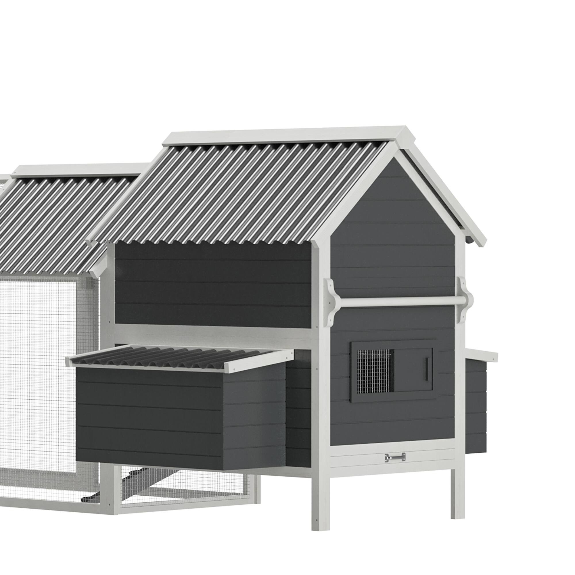 Alt View 5. Pawhut - 162" Large Chicken Coop Wooden with Handles, Outdoor, 2 Nesting Boxes, Water-resistant Roof, Removable Tray, Ramp.