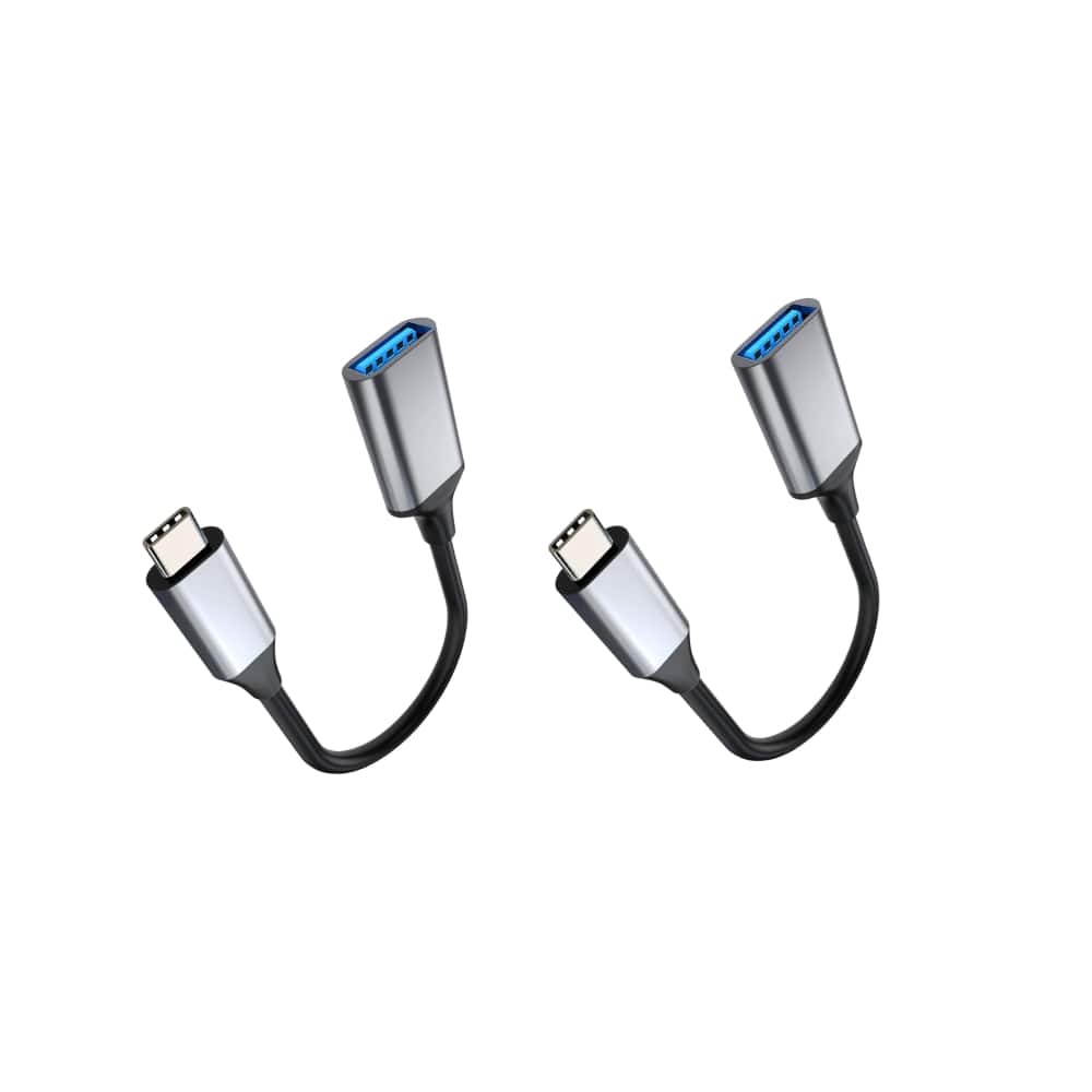 Qixxronics - USB to USB-C Adapter (2 Pack), Type-C Male to USB-A Female Adapter Cable - Gray
