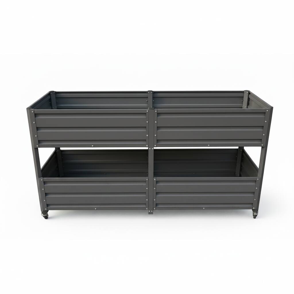 Alt View 8. Loheer - Loheer Dual Tier Elevated Metal Raised Garden Bed with Wheels Staggered Planter Box for Outdoor Patio Grey.