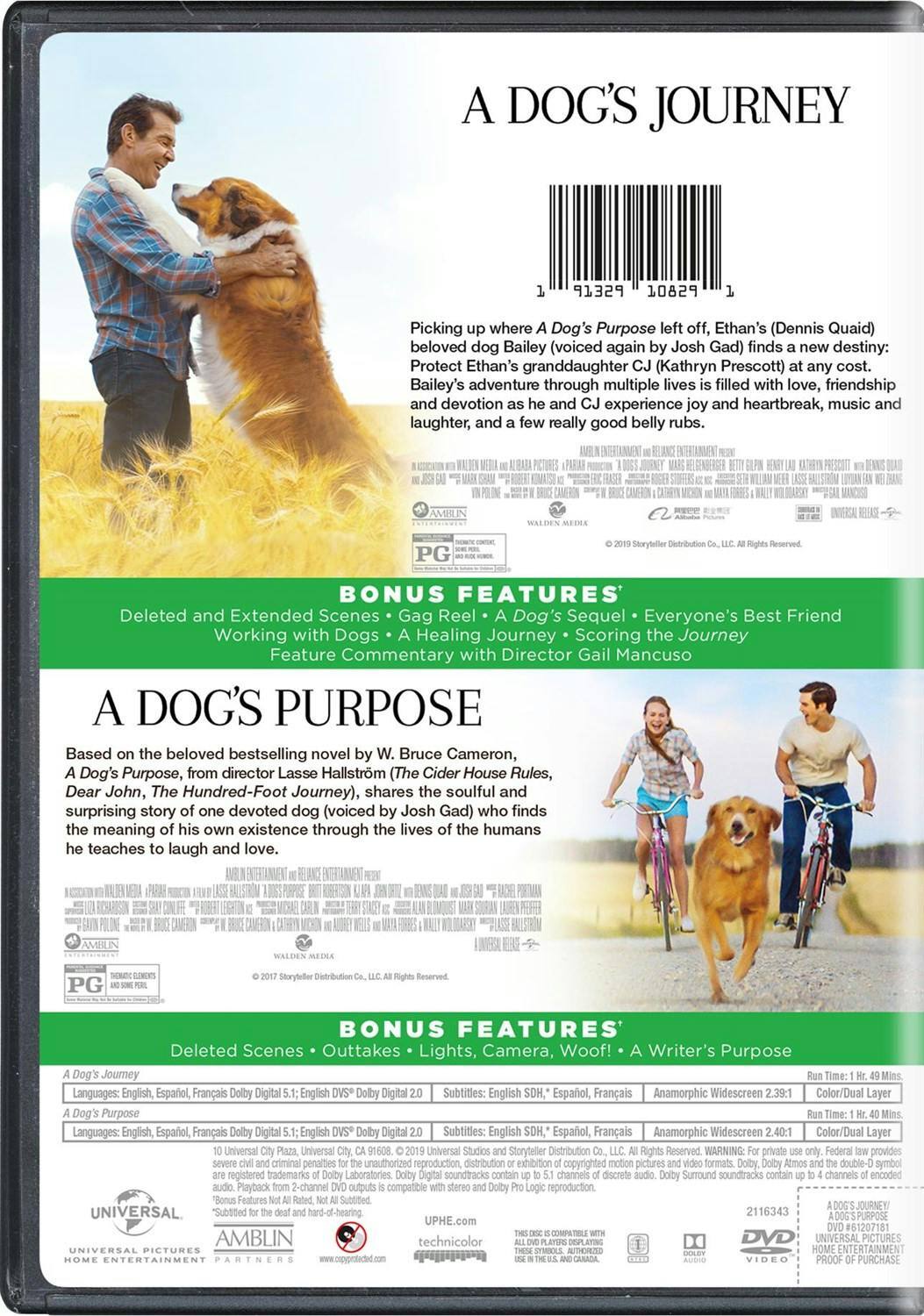 Back. A Dog's Purpose/A Dog's Journey (DVD Double Feature) [DVD].