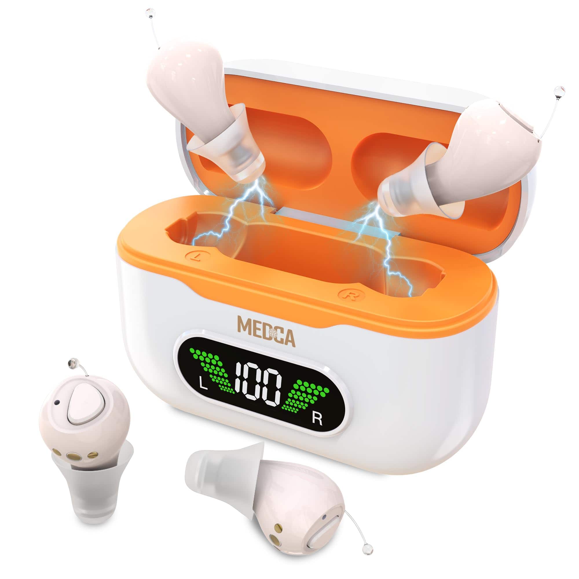 MEDca - CIC Rechargeable Hearing Aids for Seniors & Adults w/ Noise Reduction, Hearing Amplifiers, Long Battery Life - Beige