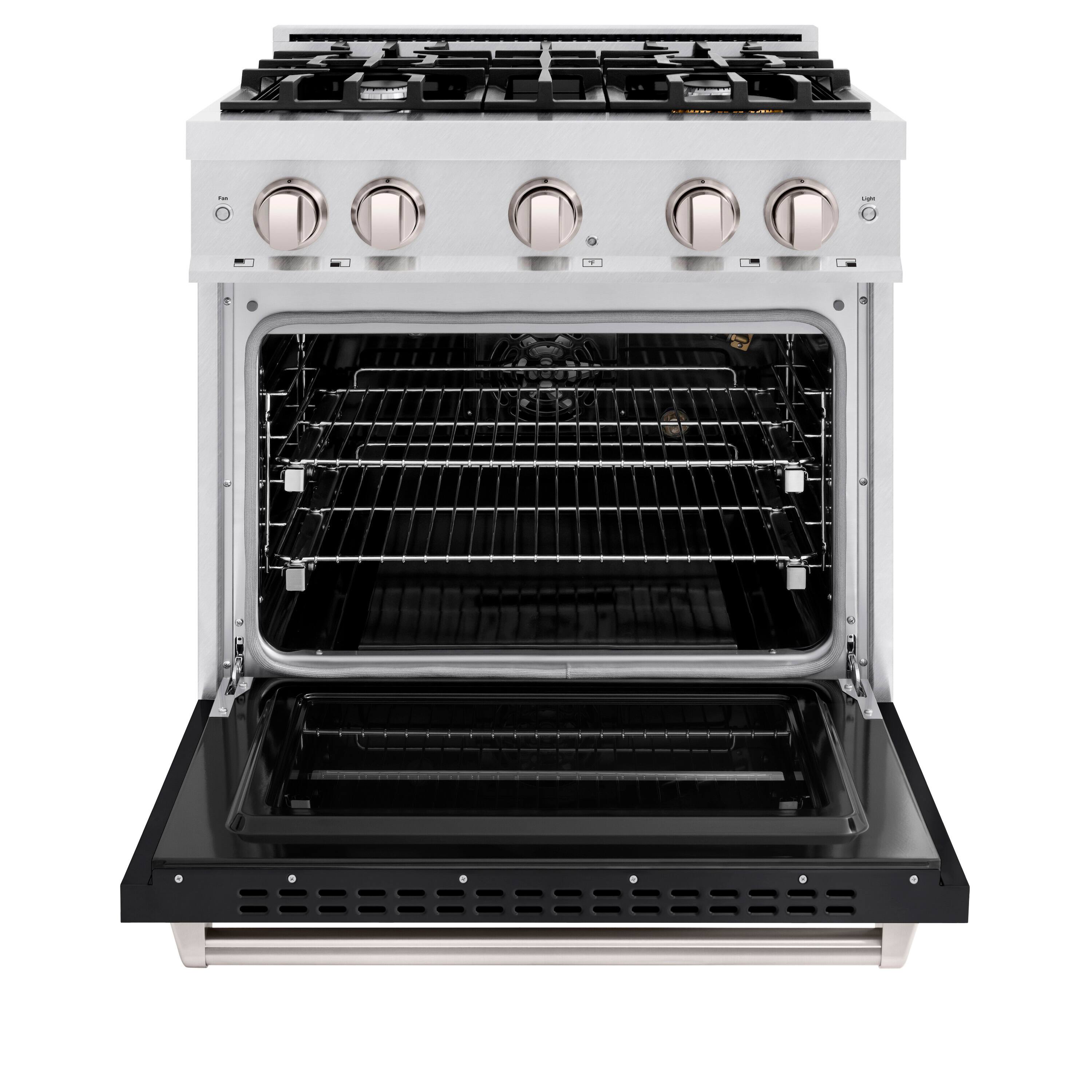 Angle. ZLINE - ZLINE 30 in. Classic Satin Steel Gas Range with 4 Burners and Convection Oven (CGRS-BLM-30) - Satin Steel/Black Matte.